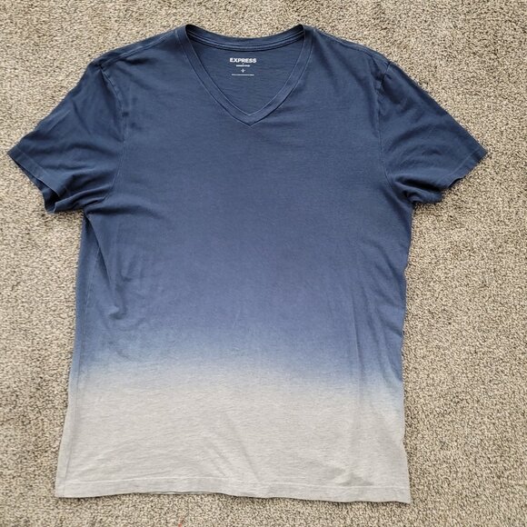 Men's Express V-Neck Blue Verigated T-shirt Large Soft - Picture 1 of 8